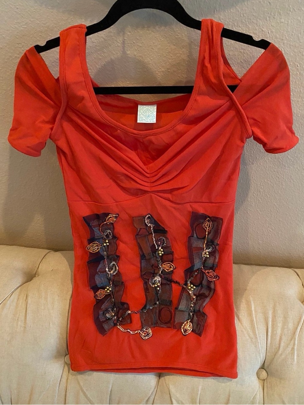 Legatte Jeans Embellished Cold-Shoulder Top